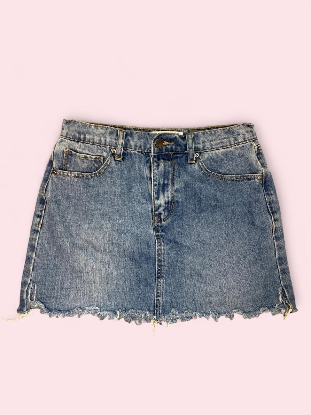 Classic Blue Denim Mini Skirt - Frayed Hem